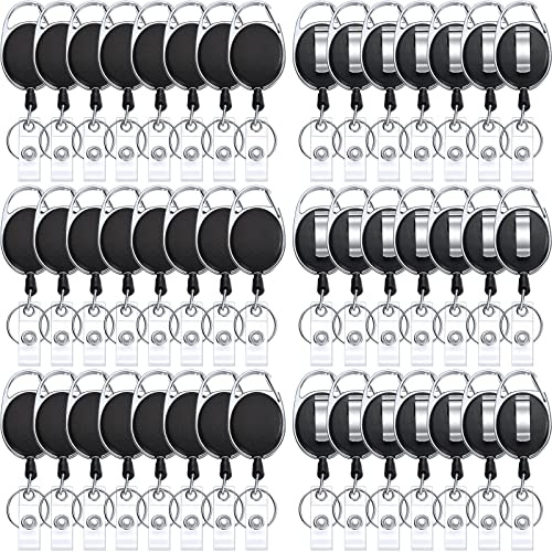 Honoson 50 Pcs Heavy Duty Retractable Badge Reels Batch ID Badge Holder Retractable Clip Bulk Key Holder with Ring for Office Worker Employee, Doctor Nurse Gifts (Black)