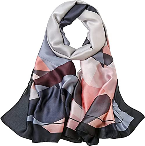 Silk Scarf Women Pink Shawl Stain Neckerchief Head Wraps Thin Ladies Beach Shawl Vintage Painting Bridal Belt Chiffon Muslim Colourful Cloth Birthday gifts Black