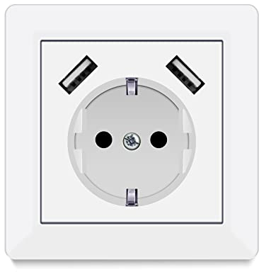 Steckdosen mit USB, (max. 5 V 3,4 A) Schuko-Steckdose USB Embedded System 55 reinweiß glänzend Wandsteckdose Steckdose nur 32 mm