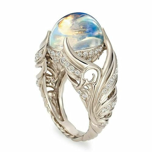 Eleganter 925er Silber Mondstein Ring Frauen Hochzeitsschmuck Geschenk Größe 5-10Nützlich und praktisch