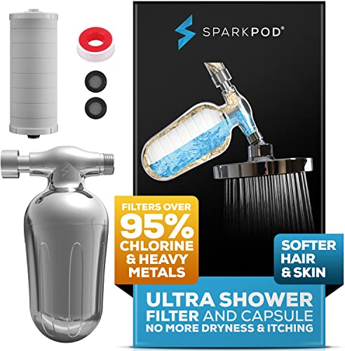SparkPod Ultra Shower Filter- Shower Head Water Filter & Cartridge- 150 Stage Equivalent, Removes Up to 95% of Chlorine, Heavy Metals for Soft Hair and Skin (Luxury Polished Chrome)