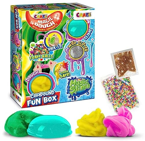 CRAZE Mix Compound Fun Box, Set con diverse argille da impastare, Magic Slime, Magic Dough, pasta da gioco per bambini, artigianato per bambini, 39465