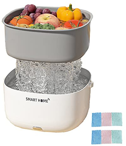 FUYTERY Lavadora Ultrasónica de Frutas y Verduras Cesta de Lavado de Arroz Limpiador de suciedad de alimentos Gadgets de cocina(con trapo)