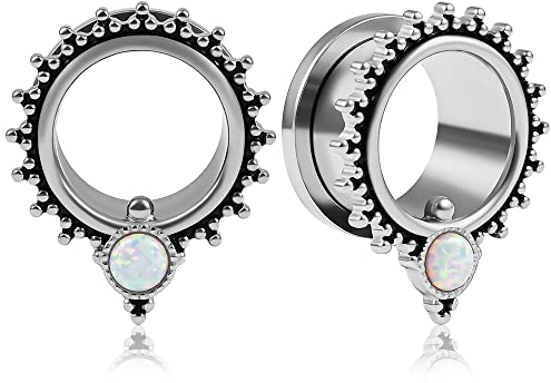 Vankula Ohr Tunnel 1 Paar Double Flared Flesh Plugs Opal Edelstahl für männer damen Ohrpiercing Gestreckte Schmuck 10mm(00G) Silber