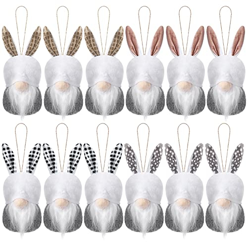 Boyiee 12 Stück Ostern Ornamente Hasen Zwerge für Baum, Frühling Ostern Wichtel Girlanden Bauernhaus Hängende Osterhase Zwerge Ornamente für Rustikal Ostern Baum Party Abgestuftes Tablett Deko
