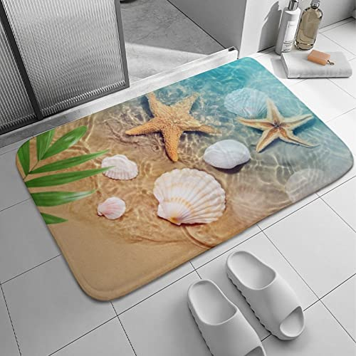 TESIQIMT Rustikaler Badezimmerteppich, Strand, Seestern, Muschel, Badezimmerteppich, rutschfeste Fußmatte, weiche Badematte für Heimdekoration, Schlammmatte für drinnen und draußen, 40 x 60 cm