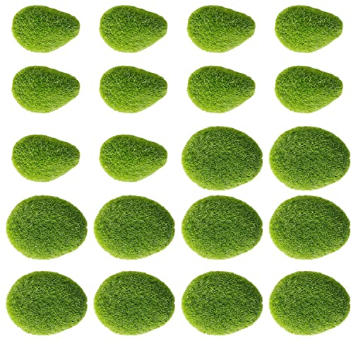 LSYYSL 20 bolas de musgo artificiales, rocas de musgo falsas, piedras de musgo artificial, bolas de musgo verde, decoraciones de musgo falso, para jardines de hadas, arreglos florales, terrarios y