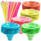 150PCS Colorful Flower Snow Cone Cups with 150PCS Cone Spoon Straws, Plastic Snow Cone Bowls , Plastic Shaved Ice Drip Cups Snack Ice Cream Bowls for Holiday Party Summer Cookout Kids Birthday (4OZ)