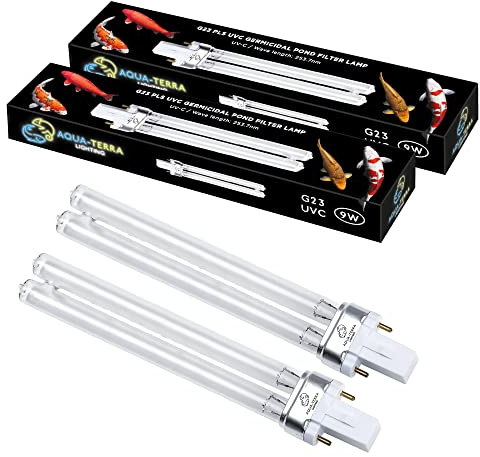 Aqua-Terra Lighting 9W Pond Filter Bulb – UVC Ultra Violet Bulbs for Filters & Clarifiers – Germicidal G23 2pin PLS lamp Base for Replacing UV Bulbs in Garden Pond Filters