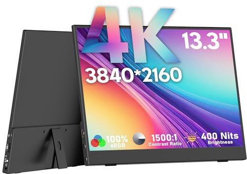 OUNSHLI Monitor portatile 4K, 13.3 pollici 3840 * 2160 IPS Monitor portatile per laptop, sottile e leggero HDR monitor da viaggio USB-C HDMI Monitor portatile da gioco w/Smart Cover per laptop PS5/4