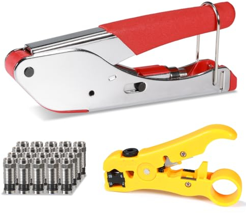 Hiija Juego de crimpadora coaxial con conector F, Herramienta con 20 conectores F RG6
