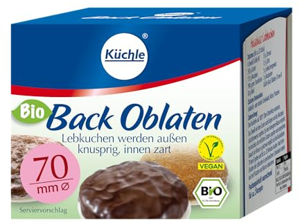 Küchle Bio Backoblaten 70mm | Vegan | Rund mit 70 mm Durchmesser | Zum Backen von z.B. Lebkuchen | Innen zart, außen knusprig | 1 x 36g Packung