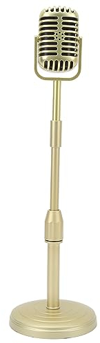 Fockety Fake Vintage Micrófono de Atrezzo con Pie, Portátil ABS Retro Mic, Estilo Retro Clásico Antiguo Micrófono de Atrezzo para Decoración de Fiestas Disfraces Juegos de rol (Oro)