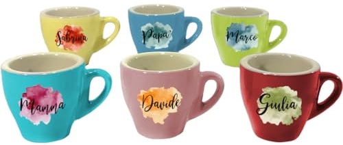 Set 6 Tazzine da caffè in Ceramica Colorate Personalizzate Con Nomi Particolari Colori Assortiti Idea Regalo Originale Natale Compleanno Cucina Prima Colazione Mattina Arredo Casa Tavola