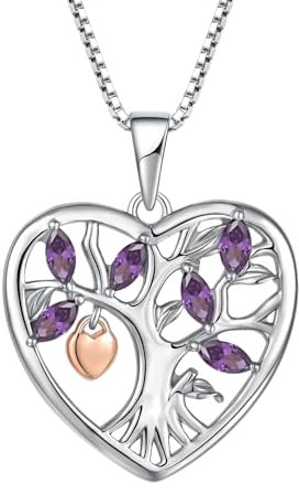 YL Collar con colgante de árbol de la vida y candado de plata de ley 925 con 12 piedras de nacimiento, circonita cúbica, colgante de árbol genealógico, joyería de regalo para mujeres, esposa, novia,