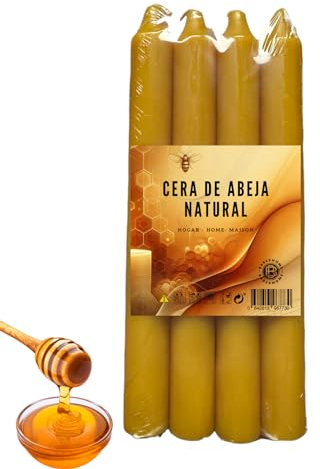 BB: Velas de miel, Velas Cera de Abeja Natural, Velas de miel para rituales para el Hogar ecologicas e aromáticas largas, Velas decorativas(Pack de 4, 20cm x 2cm)