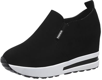 LOYYVE Schuhe Damen Plateau Schuhe Damen-Sportschuhe glänzende Schuhe atmungsaktive Bequeme Freizeitschuhe Damen-Stoffschuhe Damenschuhe Hohe Dicke Sohle (Black #3, 41)