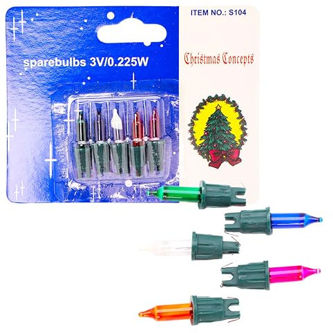 Christmas Concepts® Pack of 4 Multi-Colour Push in Spare Bulbs & 1 Fuse Bulb - 3v 0.225w - Replacement Bulbs, S104-CC