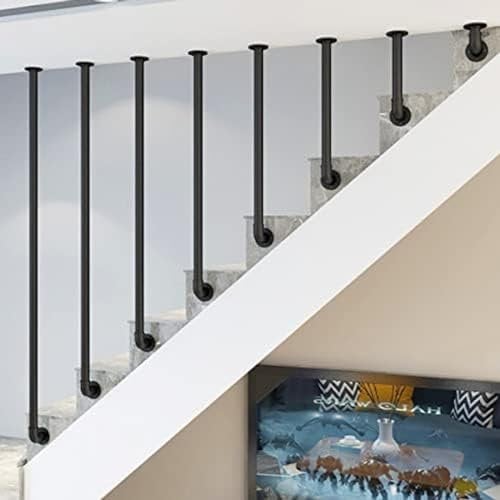 Ringhiera Per Scale, Ringhiera Per Tubi Zincati Rotondi In Ferro Battuto In Metallo Nero Per Interni Ed Esterni, Ringhiera Per Scale Corrimano Di Sicurezza Per Scale A Forma Di L,3ft/90cm