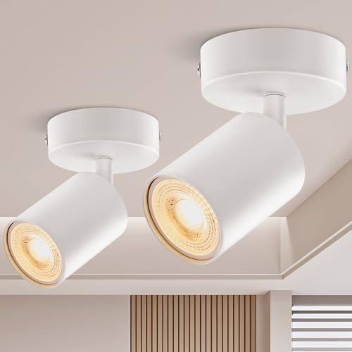 LED Deckenstrahler 1 Flammig Schwenkbar 2 Stück, Weiß Deckenleuchte GU10 Deckenlampe Wandstrahler, Strahler Metall Küchenlampe Spotlight Lampe Deckenspots für Wohnzimmer Küche Flur(Ohne Leuchtmittel)