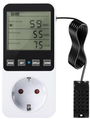 HOVCEH Digital Thermostat Steckdose, Temperaturregler Steckdose 230v mit Fühler, Feuchtigkeitsregler, Hygrostat Steckdose, Luftfeuchtigkeitsregler für Aquarium Kühler Terrarium Heizung