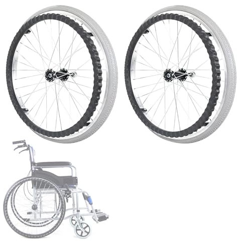 PRMTYUP Ensemble De 2 Roues ArrièRe De Fauteuil Roulant, Roues De Fauteuil Roulant 24 Pouces, Roues De Remplacement De Fauteuil Roulant à Moyeu en Alliage D'Aluminium,Gris