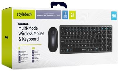 Styletech Silent Multi-Mode Bluetooth Wireless Mouse and Keyboard Bundle for PC & Mac - Black