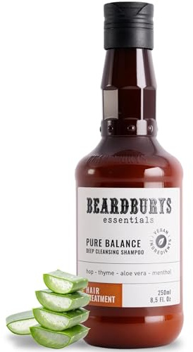 Beardburys Essentials Pure Balance Anti-Schuppen-Shampoo, reduziert Schuppen und lindert Juckreiz mit Thymian und Minze, Peeling, ohne Sulfate und Parabene und Silikon, pH-neutral, vegan, 250 ml