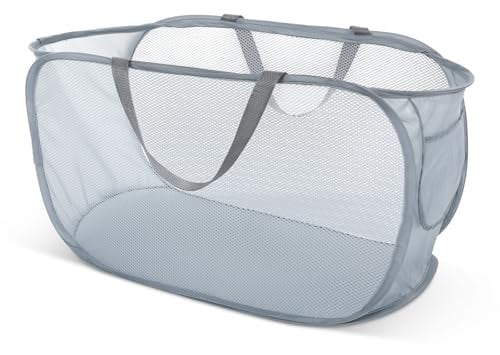 Pop Up Laundry Hamper with Handles Sturdy Mesh Laundry Basket Foldable Laundry Hamper Side Pocket Horizontal Popup Mesh Hamper Bag Removable Clothes Storage Bin for College Drom Bathroom Travel