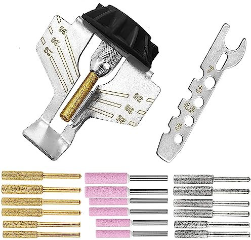 Yuentoen 20 Stück Kettensägen Schärfaufsatz,Kettensägen Schärfgerät mit Winkelführung und Diamantschleifstein Feilen,Kettensägenschärf Set für Mini-Bohrmaschinen, Rotationswerkzeuge und Zubehör ﻿