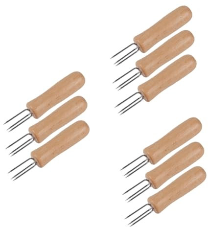 BESPORTBLE 9stücke Teiliges Edelstahl Gabeln Mit Holzgriff Praktische Obst Und Maisgabeln Für Küche Und Grill Einfach Zu Reinigen Für Gemüse Und Snacks