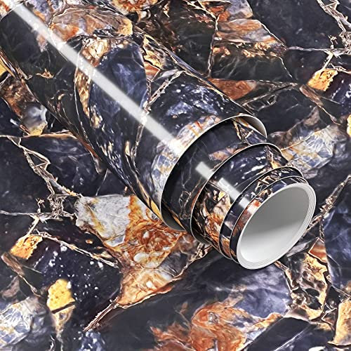 XRUIBZI Blue Marble Wallpaper 40cmx200cm Sticky Back Plastic Worktop Vinyl Covering Blue Kitchen Contact Paper Self Adhesive Waterproof Wall Paper for Kitchen Countertop Wall