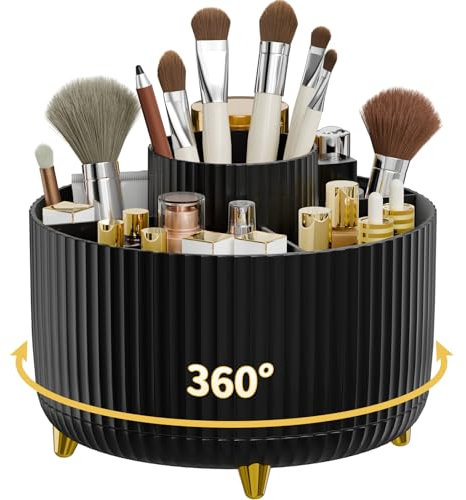360° drehbarer Stifthalter, Schreibtisch-Organizer mit 5 Fächern, Bleistift-Organizer, Kunstbedarf, Aufbewahrungsbox für Zuhause, Büro, Schreibtisch-Ordnung und Schreibwaren-Aufbewahrung (schwarz)