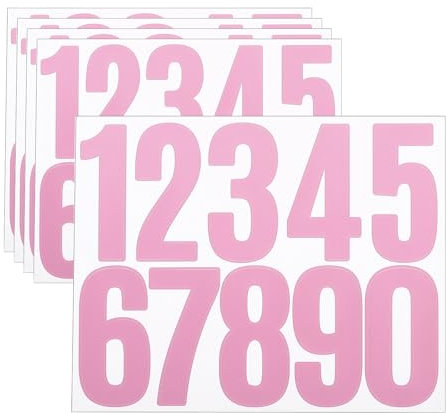 sourcing map 5 Sheets Vinyl House Numbers, 3 Inch Waterproof Self-Adhesive Number Stickers for Mailbox, Sign, Window, Door, Address Number, Pink