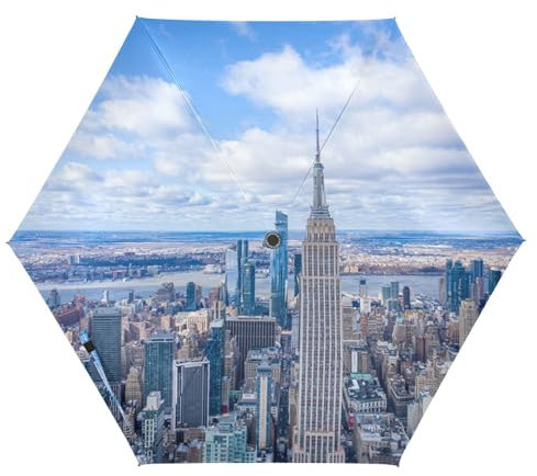 ISAOA Reise-Regenschirm, Motiv: New York City Midtown Skyline, faltbarer Regenschirm, automatisches Öffnen und Schließen, tragbarer Regenschirm, starker Fiberglas-Rahmen, verstärkter Baldachin,