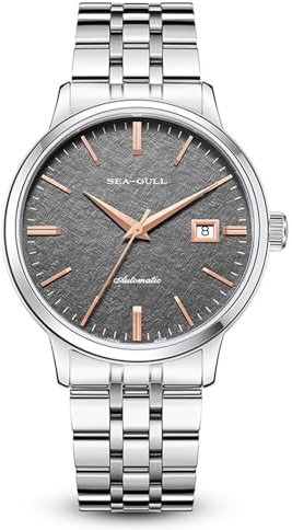 SEA-GULL Minimalistische Herren-Business-Uhr, Gletscher-Design, wasserdicht, Herrenarmbanduhr, Möwe, ST2130, Edelstahl, Saphirglas 6165, grau, Armband