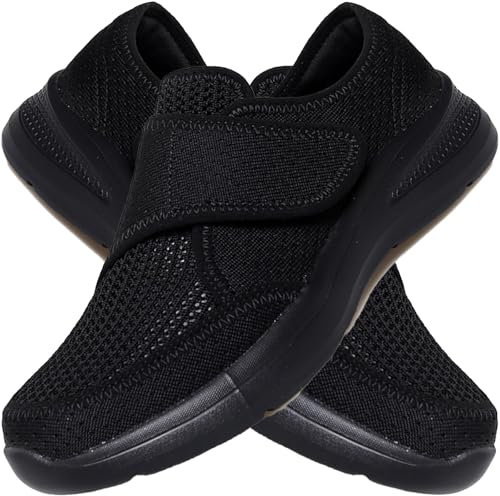 AZMAHT Scarpe Comode Anziani Sandali Larghi Comodi Scarpa Diabetica Donna Scarpe Anziani Donna Scarpe Elasticizzate Donna Piede Pianta Larga Donna,Nero,41 EU