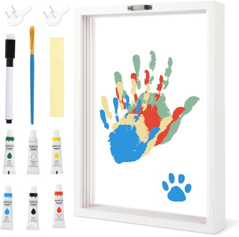 WAYASDCU Family Handprint Kit, Baby Hand and Footprint Kit DIY Handmade Keepsake Wooden Frame Gifts for New Parents for Grandparent Mother's Day Anniversary Day Father's, 6 Non -Toxic Paints