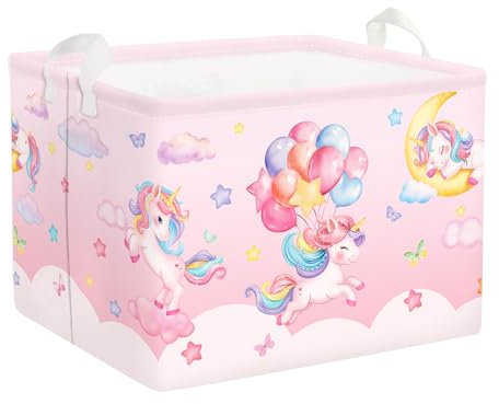HUUMONSS Regenbogen Tiere Kinder Wäschekorb Faltbar für Mädchen Groß Kleidung Spielzeug Aufbewahrungskorb für Kinderzimmer Bad, Einhorn, 36L