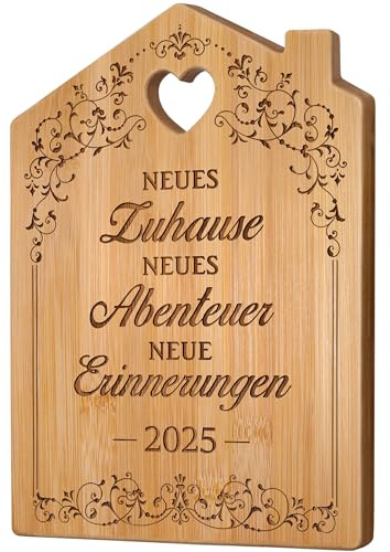 Giftasy Geschenk zum Einzug 2025 - Graviertes Bambus Schneidebrett, Einzugsgeschenke Wohnung, Einweihungsgeschenk Haus, Richtfestgeschenk, Neues Zuhause Neues Haus Neue Wohnung Hauskauf Geschenke