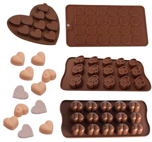 Counius Stampi Cioccolatini in Silicone,4 Pezzi Stampi per Cioccolatini Riutilizzabile,Stampo per Cioccolatini a Forma di Cuore,3D Stampi Cioccolato per Caramelle,per Dolci, Cioccolatini, Gelatina