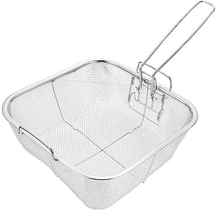 Cabilock 1Pieza Cesta de Freír Cuadrada Inoxidable Cesta Multiusos para Patatas Fritas con Mango Ergonómico y Orificios de Drenaje para Cocinar y Freír Alimentos