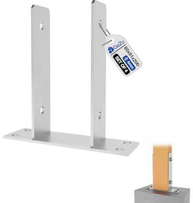 GeZu Impex Post Support U 91 x 200 mm Hot Dip Galvanised Set of 4 Brackets Deck Holder Elevated Base