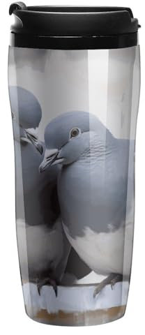 12 Oz Car Cup Coffee Cups with Lids Stanley Cup Coffee Tumbler Plastic Cups Sealed Drinking Lid Water Cup Tea Cup Doves Printed Mugs Fits in Car Cup Holder