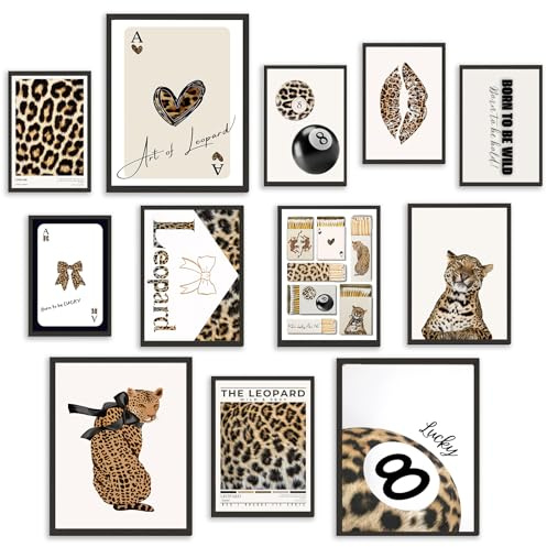 TWNSLLA Trendige Leoparden-Wandkunst, Geparden-Druck, Raumdekoration, ästhetische Bilder, schicke, luxuriöse Y2K-Poster für Schlafzimmer, flippige, adrette Leopardenschleife, Wanddekoration für