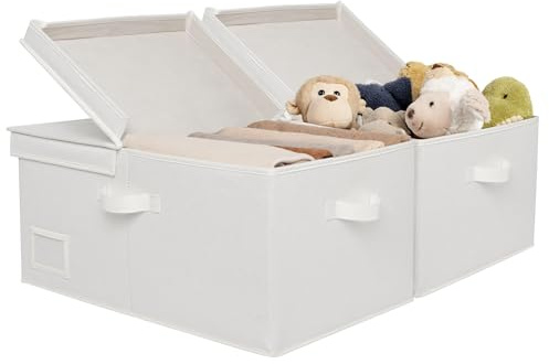 GRANNY SAYS Aufbewahrungsbox mit Deckel Stoff, 2 Stück Perlweiß Stoffkiste mit Deckel Dekorativ, Faltbare Aufbewahrungsbox Stoff, Kleiderschrank Aufbewahrungskorb Groß für Kleidung Spielzeug