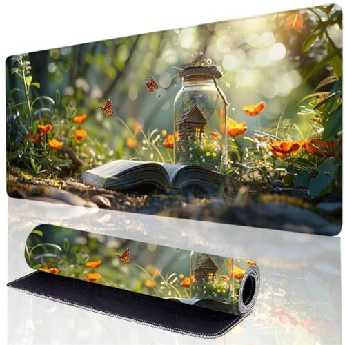 Green Mouse Pad XXL 36 x 16 in, Tree Mouse Mat Gaming, Large Desk Pad with Waterproof Anti-Slip Rubber Base, Stitched Edges Keyboard Mat for PC Office desk Accessories, Laptop, Gifts for Men HP-8