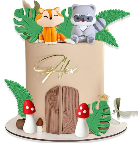 LaVenty Woodland Geburtstag Deko Waldtiere Tortendeko Waldtiere Geburtstag Tortenaufleger Wald Tiere Kuchen Toppers Waschbär Fuchs Kuchen Figuren