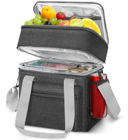 EEEKit Cool Bag Lunch Box: Double Deck Insulated Cooler Bag for Work/Picnic | 11L Leakproof Thermal Bag (24 × 17 × 27 cm) – Ideal for Sandwiches/Drinks/Meal Prep in Camping & Travel