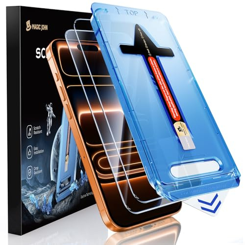 MAGIC JOHN 2 Pack for iPhone 17 Pro Max Screen Protector | 9H Hardness Tempered Glass, Easy Installation Kit, Bubble Free, 1:1 Full Coverage, HD Clear, Scratch Resistance